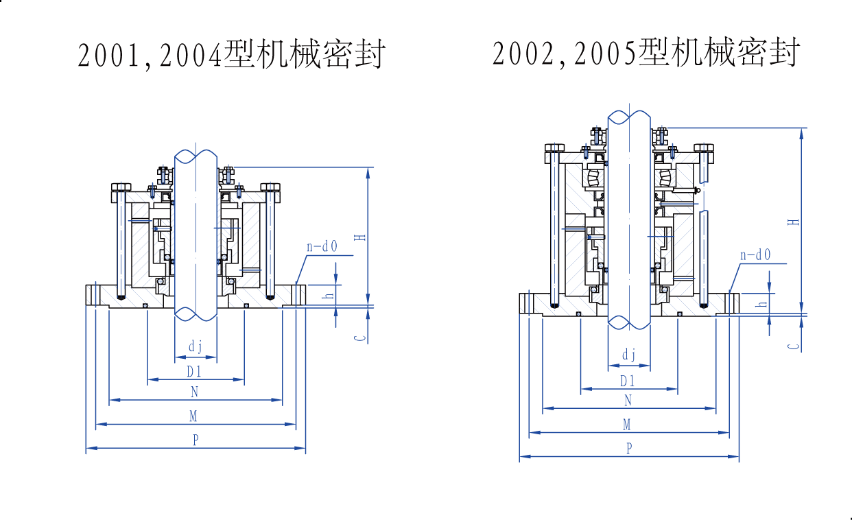   2001，2002，2004，2005型高性能徑向平衡型雙端面機械密封設計圖